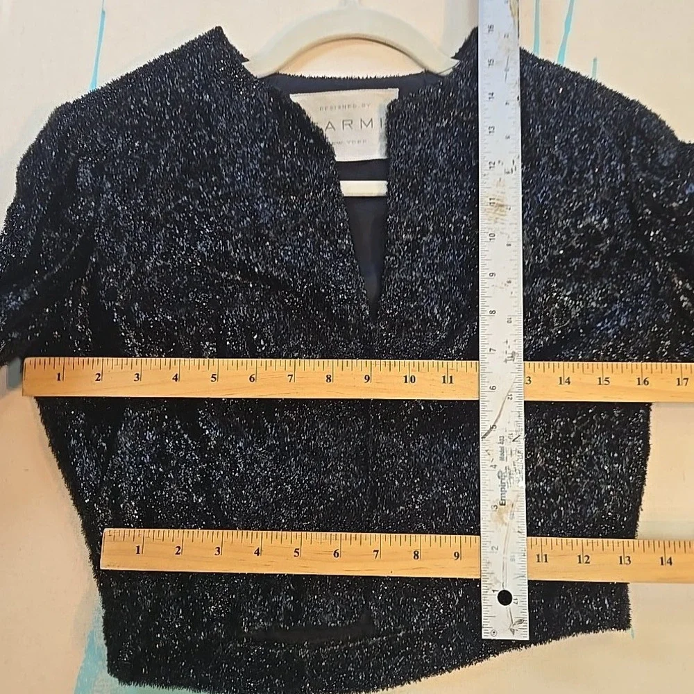 VTG Sarmi Women's Cropped Jacket Size S Metallic Black Puff Sleeve Boxy NY 1960s